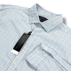 NWT The Men's Store Dress Shirt Mens Size Large L Slim Fit Stretch Blue Gingham